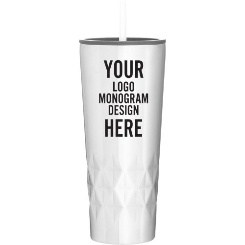 Custom Silver White 20.9 OZ Insulated Tumbler Cup With Straw And Lid - Stainless Steel Coffee Wine Water Tumbler