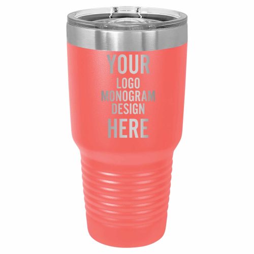 Custom White Teal Coral 30 OZ Insulated Tumbler Cup With Lid - Stainless Steel Plastic Coffee Wine Water Tumbler
