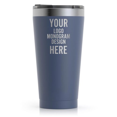 Custom Navy Matte White Matte 16 OZ Insulated Tumbler Cup With Lid - Stainless Steel Plastic Coffee Wine Water Tumbler
