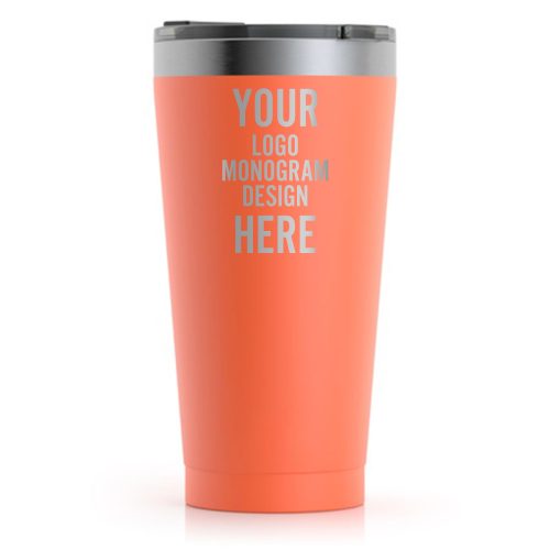 Custom Slate Blue Matte Orange Matte 16 OZ Insulated Tumbler Cup With Lid - Stainless Steel Plastic Coffee Wine Water Tumbler