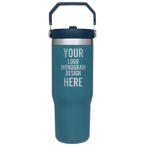Custom Malachite Green 30 OZ Insulated Tumbler Cup With Straw Handle And Lid - Stainless Steel Plastic Coffee Wine Water Tumbler